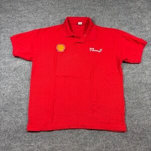 Shell V-Power Gasoline Red Polo Shirt Mens Large Short Sleeve Gas Station Promo